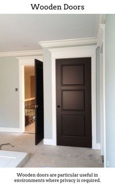 Dark Doors, Black Interior Doors, Stained Doors, Brown Doors, Black Door, House Paint, Black Doors, Crown Molding, Interior Trim