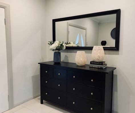 Black Hemnes Dresser, Ikea Hemnes Drawers, Hemnes Drawers, Bedroom Dresser Styling, Hemnes Dresser, Ikea Hemnes, Bedroom Dresser, Bedroom Dressers, Entry Table