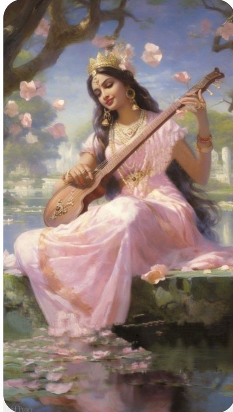 Saraswati Aesthetic, Lord Saraswati, Saraswati Picture, Saraswati Painting, Saraswati Mata, Maa Saraswati, Radha Beauty, Bhagwan Ji, Saraswati Devi