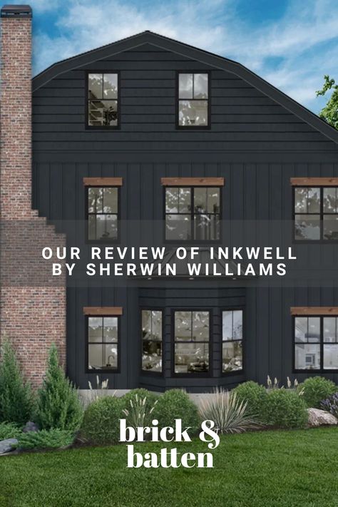 Inkwell Exterior Paint, Black Exterior Paint Sherwin Williams, Sherwin Williams Graphite Exterior, Inkwell Paint Color, Black Of Night Sherwin Williams Exterior, Sherwin Williams Inkwell Exterior, Sw Inkwell Exterior, Sw Andiron Paint Exterior, Sherwin Williams Inkwell Cabinets