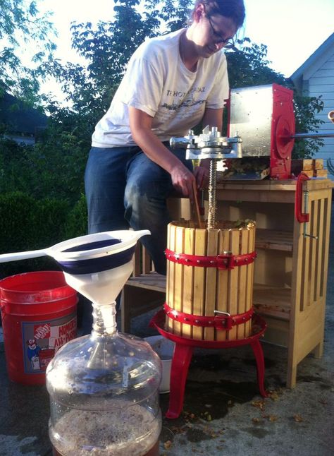 using a cider press - how to make apple cider Make Apple Cider, Cider Press, Enjoy The Process, Home Brewing, Apple Cider, The Farm, Cider, My Wife, The Process