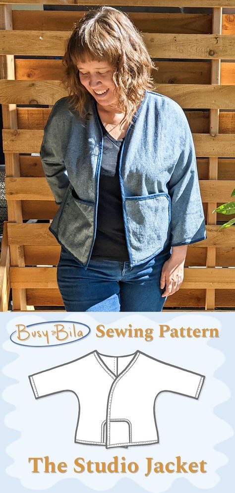 The Studio Jacket is a loose fitting jacket with dolman sleeves and roomy pockets. The jacket pattern is available on Etsy. Dolman Jacket, Jacket Sewing Pattern, Jacket Sewing, Jacket Pattern Sewing, Cotton Voile, Different Fabrics, Dolman Sleeve, The Studio, Diy Fashion