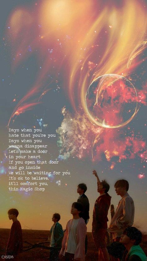 Bts Magic Shop Wallpaper, Bts Magic Shop, Bts Group Photo Wallpaper, Dreamcatcher Wallpaper, Imagination Art, Bts Songs, Bts Song Lyrics, Bts Wallpaper Lyrics, Bts Group Photos