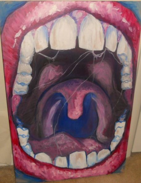 Sold mouth painting Open Mouth Drawing, Art School Portfolio, Mouth Painting, Teeth Drawing, Homemade Mouthwash, Mouth Drawing, Painted Bags, Ap Art, A Level Art