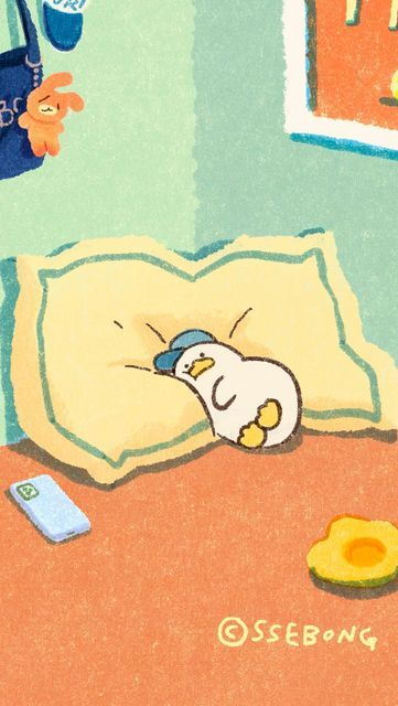 Drawing Cute Characters, Duck Cute Art, Ssebong Rama, Sleepy Duck, Kawaii Duck, Second Morning, Duck Cute, Duck Illustration, Kawaii App