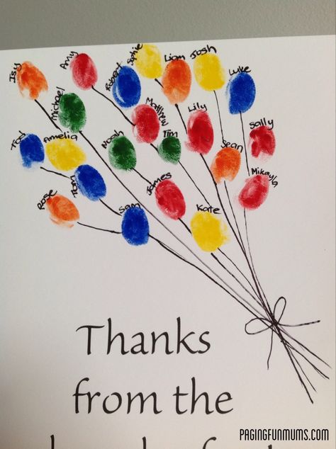 I can see doing a few of these in advance at the beginning of the year as thank you's for presenters and field trips :) already ready to go! :) Sand Footprint, Teacher Birthday Card, Footprint Keepsake, Teachers Day Card, Fingerprint Art, Teacher Appreciation Cards, Volunteer Gifts, Teacher Birthday, Teacher Cards