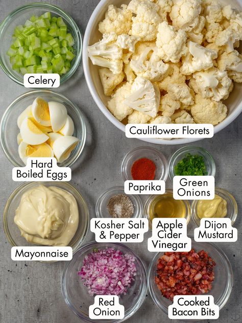 Cauliflower "Potato" Salad (Low Carb & Keto)🥗 - I'd Rather Be A Chef Cauliflower Potato Salad, Salad Low Carb, Low Carb Potatoes, Cauliflower Potatoes Salad, Cucumber Diet, Low Cholesterol Recipes, Thanksgiving Menu Ideas, Thanksgiving Dinner Menu, Potato Salad Recipe