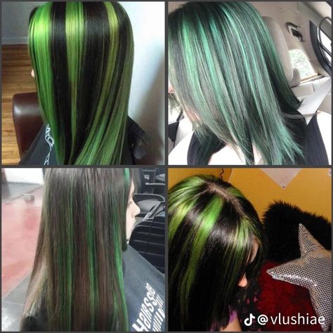 Green Skunk Stripe Hair, Skunk Hair, Skunk Stripe, Leopard Hair, Green Hair, Green Stripes, Nail Ideas, Dyed Hair, Hair Ideas