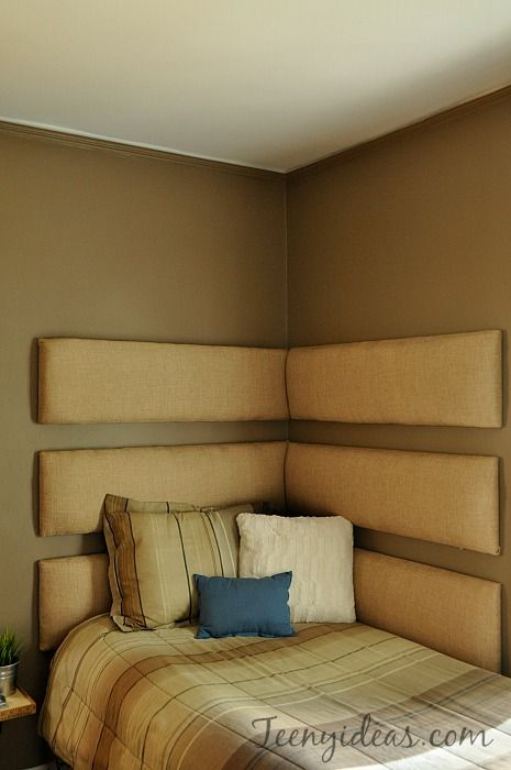 Corner Bed Headboard, Boy To Man, Corner Headboard, Men Room, Man Bedroom, Basketball Bedroom, Bed In Corner, Headboard Ideas, Bedroom Upgrade