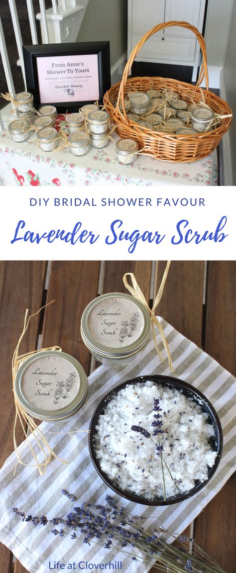 Lavender Sugar Scrub {Bridal Shower Favour} - Life at Cloverhill Easy Bridal Shower Favors, Sugar Scrub Favors, Diy Bridal Shower Gifts, Bridal Shower Favours, Bridal Shower Favors Diy, Diy Bridal Shower, Lavender Baby Showers, Lavender Sugar, Lavender Sugar Scrub