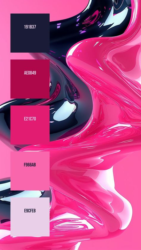 Colors:
191B37
AE0849
E21C70
F966AB
E9CFE8 Pink And Black Color Palette, Research Presentation, Liquid Texture, Abstract Fluid Art, Color Design Inspiration, Black Color Palette, Brand Color Palette, Model Paint, Color Palette Design