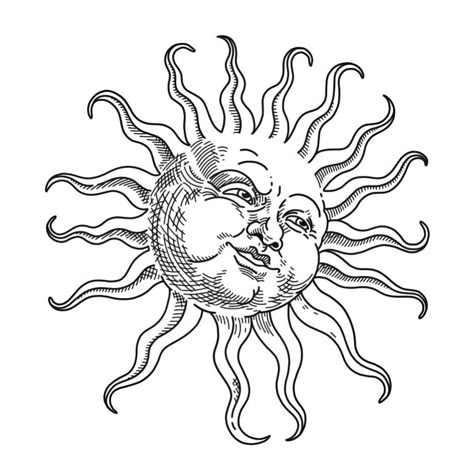 Sun Sketch Tattoo, Monster High Tattoo, Sun Engraving, Medieval Sun, Sun Sketch, Drawing Sun, Optical Illusion Tattoos, Illusion Tattoos, Sun Drawing