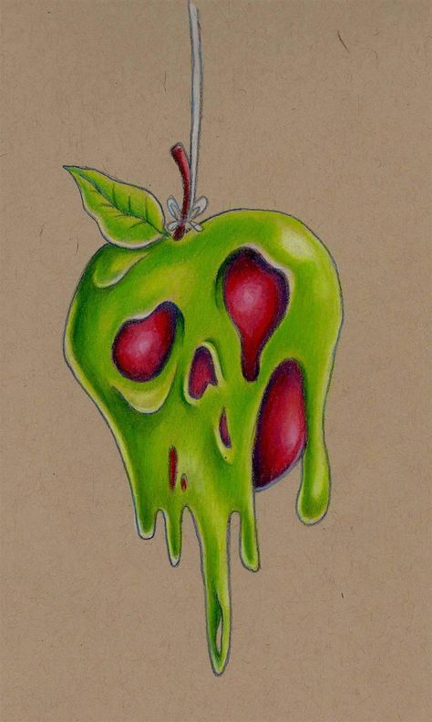 Poison Apple Drawing, Aesthetic Poison, Halloween Watercolor Art, Colored Pencil Artwork Ideas, Apple Drawing, Prismacolor Drawing, Poisoned Apple, Art App, Halloween Watercolor