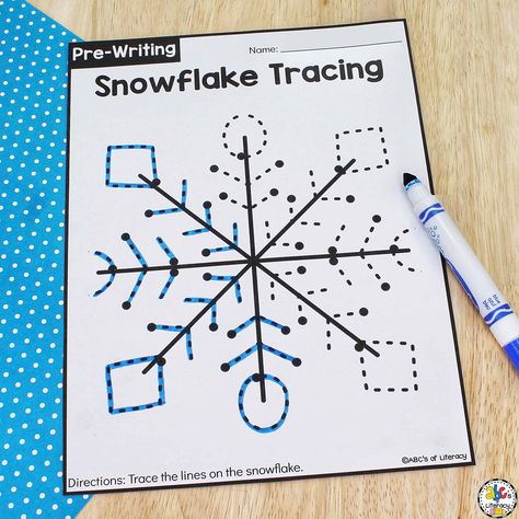 Snowflake Tracing, Preschool Winter Fine Motor, Writing Strokes, Winter Writing Activities, Writing Activities For Preschoolers, Worksheets For Preschoolers, Pencil Control, Winter Activities Preschool, Teaching Shapes