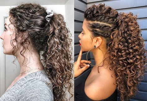 40 Modern Ways to Style A Curly Ponytail In 2023 – Hairstyle Camp Curly Hair Formal Ponytail, Big Curly Hair Ponytail, Natural Curls Ponytail, Side Ponytail Curly Hair, Curly Hair Boho Style, Bun Ideas For Curly Hair, Curly Hairstyles Low Ponytail, Natural Curly Ponytail Hairstyles, Natural Curly Hair Ponytail Styles