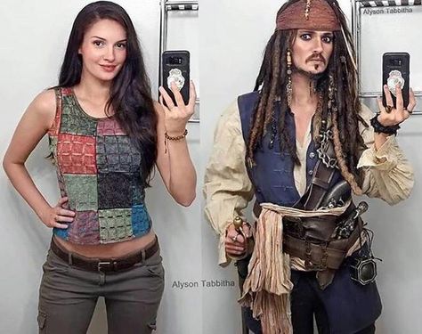 Captain Jack Sparrow cosplay by a girl. WELL DONE Alyson Tabbitha, Jack Sparrow Cosplay, Jack Sparrow Costume, Futuristic Costume, Leia Star Wars, Newt Scamander, Rey Star Wars, Sweeney Todd, Captain Jack Sparrow