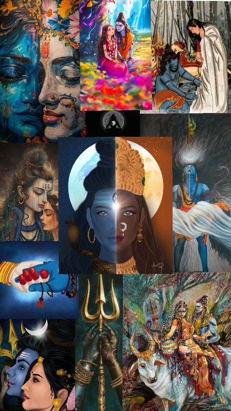 A beautiful collage of shivparvati 🙏❤ Mahadev And Parvati, Shivparvati Images, Mythology Paintings, Aadi Shakti, Indian History Facts, God Artwork, Pictures Of Shiva, Shiva Parvati Images, Image Collage