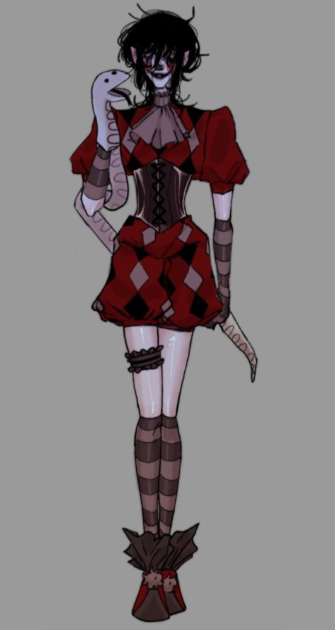 Clown Clothes Drawing Reference, Dark Circus Character Design, Jester Clothes Drawing, Circus Oc Art Male, Clown Oc Female, Jester Art Male, Circus Oc Male, Clown Outfit Ideas Drawing, Clown Aesthetic Outfit Male