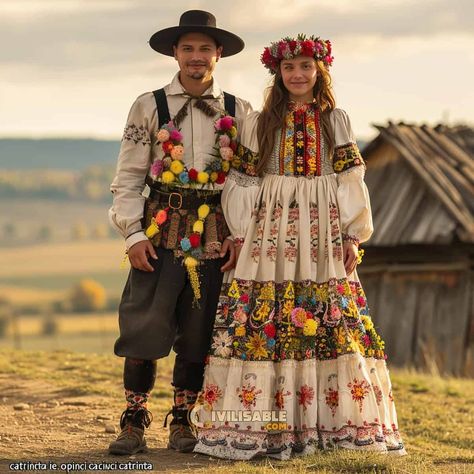 Romanian Costumes: Traditions, and Its Cultural Legacies Romanian Traditional Clothing, Traditional Romanian Clothing, Romanian Aesthetic, Portuguese Clothing, Romanian Clothing, Romanian Fashion, Slavic Clothing, Cultural Wear, Cultural Clothing