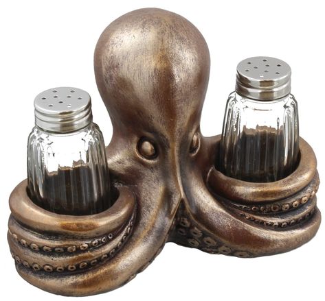 Steampunk Kitchen, Octopus Decor, Steampunk Octopus, Steampunk House, Steampunk Decor, Octopus Art, Bronze Patina, Kraken, Salt And Pepper Shaker