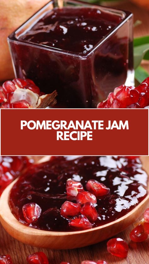 Pomegranate Jam Recipe made of fresh pomegranates, sugar, and lemon juice it serves about 2 jars and takes about 1 hour to prepare and cook. Pomegranate Jelly Homemade, Pomegranate Glaze Recipe, Pomegranate Curd Recipe, Things To Do With Pomegranate, Pomegranate Jelly Recipe, Pomegranate Jam No Pectin, What To Make With Pomegranate, Pomegranate Jam Recipe, Frozen Pomegranate Recipes