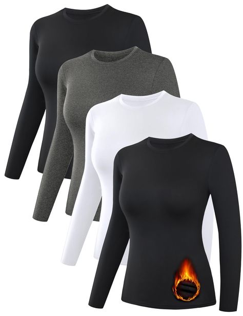 PRICES MAY VARY. 🔥[Heat Retention]: This women's long sleeve fleece-lined shirts provides excellent warmth, making it perfect for cold weather. Whether you're braving winter snow or engaging in activities in low temperatures, it effectively keeps you warm and comfortable. 😊[Soft and Skin-friendly Material]: Crafted from high-quality, soft fabric, this garment ensures exceptional comfort. The material not only provides warmth but also gently caresses your skin, offering a cozy and pleasant wear Tops For Winter, Compression Long Sleeve, Womens Thermal, Winter Cold, Thermal Shirt, Shirts Women, Womens Fleece, Winter Snow, Base Layer