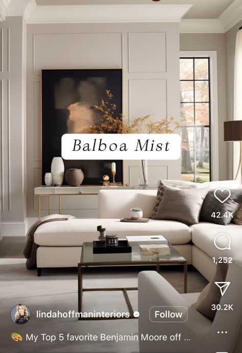 Balboa Mist Benjamin Moore Living Rooms, Balboa Mist Living Room, Balboa Mist Bedroom, Balboa Mist Benjamin Moore, Benjamin Moore Balboa Mist, Balboa Mist, House Updates, Paint Inspiration, Coffee Nook