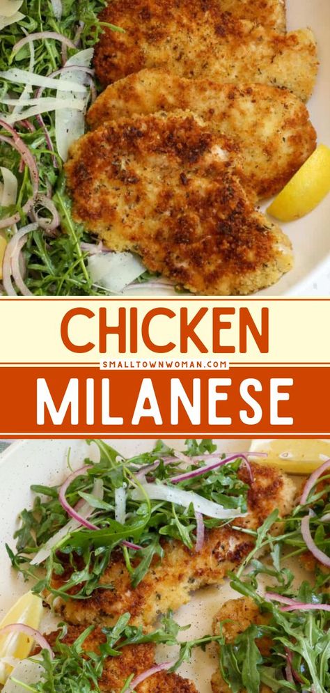 Chicken Milanese, chicken dinner recipe, how to make chicken Milanese,weeknight dinners Gluten Free Chicken Milanese, Chicken Milanese Sandwich Recipe, Breaded Chicken Meal Ideas, Chicken Milanese Baked, Chicken Melinase, Oven Baked Chicken Milanese, Crispy Chicken Milanese, Chicken Milanese Recipe Air Fryer, Sides For Breaded Chicken