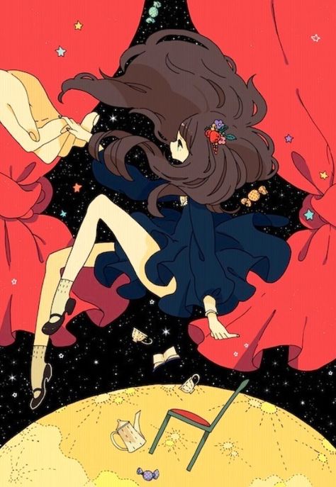 Floating in space Japon Illustration, Arte Inspo, Figure Drawing Reference, 판타지 아트, Drawing Poses, Anime Poses, In Space, An Anime, 그림 그리기