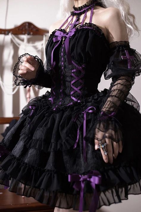 Purple Gothic Dress, Purple Goth Dress, Purple Tube Top, Purple Goth, Purple Gothic, Style Types, Harajuku Fashion Street, Punk Dress, Goth Dress