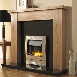 Electric Fireplace Ideas, Wooden Fire Surrounds, Wooden Fireplace Surround, Granite Hearth, Fire Surrounds, Electric Fireplace Suites, Inset Electric Fires, Double Sided Stove, Oak Fireplace