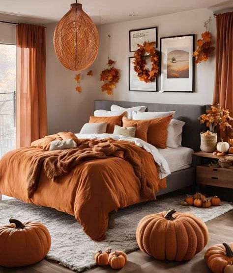 Autumn Themed Bedroom, Fall Bedding Bedrooms, Fall Bedroom Ideas, Peacock Feather Tattoo, Fall Decorating Ideas, Cozy Fall Bedroom, Fall Bedding, Fall Bedroom, Feather Tattoo