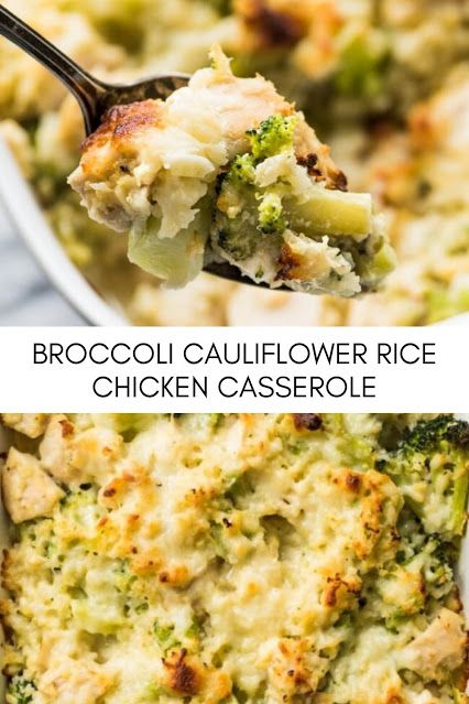 Cheesy Broccoli Cauliflower Rice, Cauliflower Rice Chicken Casserole, Rice Chicken Casserole, Cheesy Broccoli Cauliflower, Broccoli Cauliflower Rice, Cauliflower Rice Casserole, Chicken Casserole Recipe, Chicken Broccoli Rice, Broccoli Bake