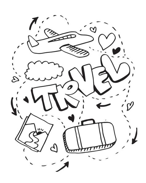 Travel and vacation hand drawn icons. Summer tourism doodles. Outline vector illustration. Travel Drawing Ideas Easy, Travelling Doodle Art, Tourism Drawing Ideas, Drawing Travel Ideas, Travel Cute Illustration, Travelling Drawing Ideas, Passport Drawing Art, Tourism Project Ideas, Summer Vacation Drawing Ideas