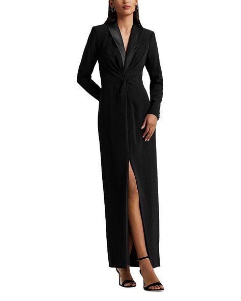 Ralph Lauren Tuxedo Style Column Gown Women - Bloomingdale's Tuxedo Dress Outfit, Tuxedo Dresses For Women, Ralph Lauren Tuxedo, Wizarding Fashion, Tuxedo Gown, Black Tie Event Dresses, Aw 2024, Tux Dress, Purple Long Dress