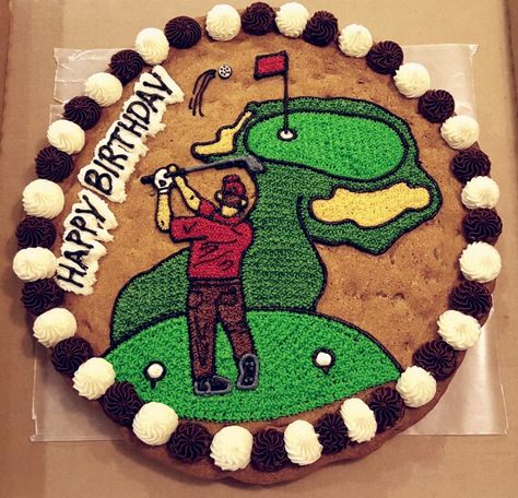 Golfing Cookie Cake. Golf Cookie Cake Birthday, Golf Cookie Cake Ideas, Golf Themed Cookie Cake, Golf Cookie Cake, Golf Themed Cakes, Golf Cookies, Baseball Cookies, Golf Birthday Gifts, Cookie Cake Designs