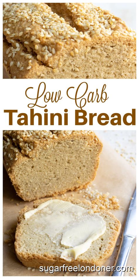 This gluten-free, grain-free tahini bread is delicious! It is a keto-friendly bread that you can prep in just 5 minutes. This low carb, flourless bread is made with tahini paste. It is fluffy, packed with healthy fats and has a mild sesame taste. One slice of this bread contains only 3.3g net carbs. It is easy to slice and works well with both sweet and savoury toppings. This bread is suitable for a diabetic diet since it is grain free and low in carbs. Tahini Bread, Flourless Bread, Sugar Free Strawberry Jam, Low Carb Bun, Sugar Free Nutella, Best Low Carb Bread, Keto Friendly Bread, 90 Second Keto Bread, Coconut Flour Bread