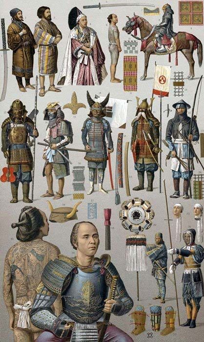 Samurai warriors with various types of armor and weapons, 1880s. Guerriero Samurai, Medieval Japan, Types Of Armor, Historical Warriors, Samurai Warriors, Warrior Costume, Japanese Warrior, Japanese History, Samurai Armor