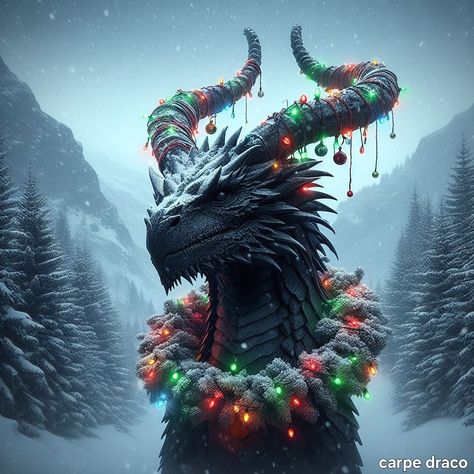 Christmas Oddities, Christmas Dragons, Dnd Christmas, Blessed Yule, Fb Background, Dragon Line, Christmas Dragon, Fantasy Animals, Christmas Pics