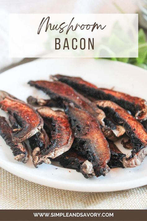 Air fryer mushroom bacon is crispy, buttery and delicious. It's a great vegan alternative to real bacon Portabella Mushrooms Recipes, Easy Bacon Recipes, Mushroom Bacon, Perfect Bacon, Fast Healthy Lunches, Bacon Stuffed Mushrooms, Bacon Recipe, Vegan Bacon, Easy Air Fryer