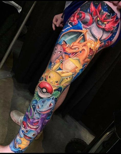 Pokemon Sleeves, Pokemon Tattoos, Pikachu Tattoo, Geek Tattoo, Tattoo Master, Pokemon Tattoo, Spooky Tattoos, Leg Tattoo Men, Gaming Tattoo