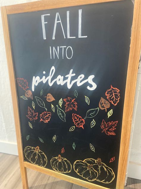 #chalkboard #chalkart #chalk #pilates #pilatesstudio Pilates Chalkboard Art, Pilates Sign, Gym Chalkboard, Pilates Board, Autumn Chalkboard, Sidewalk Chalkboard Sign, Anniversary Chalkboard, Cafe Chalkboard, Club Pilates