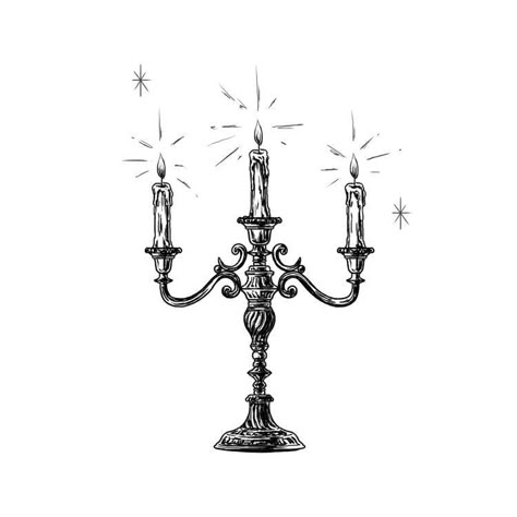 Dark Acedamia Tattoos, Vintage Line Drawing, Vintage Ink Illustrations, Candelabra Tattoo, Victorian Tattoo Vintage, Get Free Tattoo, Candlestick Tattoo, Antique Tattoo Ideas, Vintage Doodles