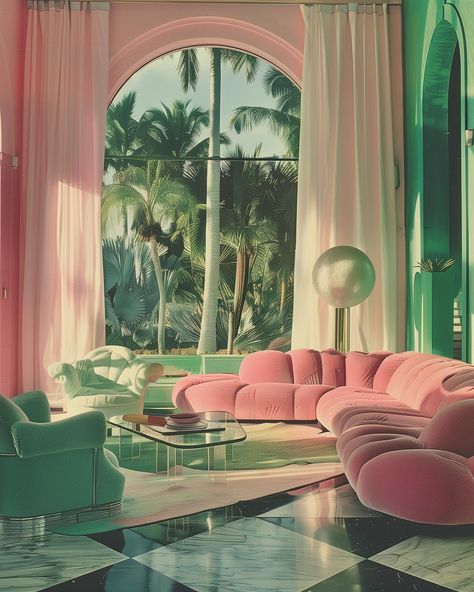 It’s giving Vice City 🌆 @badbatch #vicecity #gtavicecity #miamiflorida #80saesthetic #80s #80sinterior #1980sinterior #80saesthetic #1980s #80svibes #80snostalgia #80sdecor #80s #80spenthouse #vintage #interiordesign #homedecor #luxuryhomes #midcentury #midcenturymodern #postmodern Vaporwave Interior Design, 90s Pastel Aesthetic, Pastel 80s Aesthetic, Miami Vice Living Room, 80s Miami Bedroom, 80s Miami Aesthetic Bedroom, 80s Miami Home Decor, 80s Miami Aesthetic Home, 80s Apartment