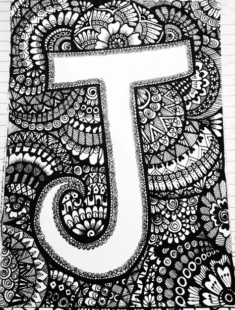 Letter J in Mandala art Mandala Letters, Letter J Design, Doodle Mandala, Doodle Art Letters, Free Printable Letters, Farmhouse Garden, Adult Coloring Book Pages, Printable Letters, Mandala Design Art