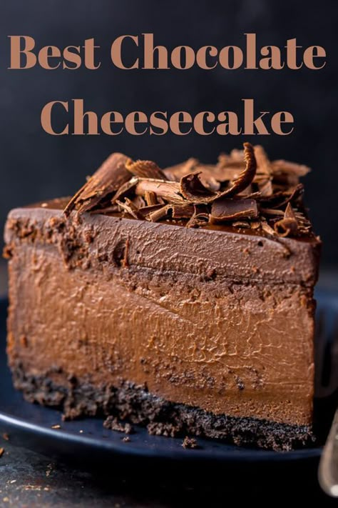 Best chocolate cheesecake ever! If you love chocolate recipes and cheesecakes, you have to try this chocolate cake! One of the best chocolate desserts ever. Chocolate Cheesecake I Am Baker, Chocolate No Bake Cake, Ultimate Chocolate Cheesecake, Chocolate Cheesecake Cake Recipe, Hersheys Chocolate Cheesecake, Cheesecake And Chocolate Cake, Chocolate Mocha Cheesecake Recipe, Layered Chocolate Cheesecake, Baked Chocolate Cheesecake Recipe