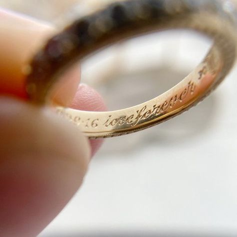 Cursive hand engraving by Olivia Ewing Jewelry Rings With Engravings, Tree Themed Wedding, Hand Engraved Jewelry, Cursive Text, Twig Wedding Band, Contour Ring, Nature Inspired Engagement Ring, Engraved Engagement Ring, Rings Ideas