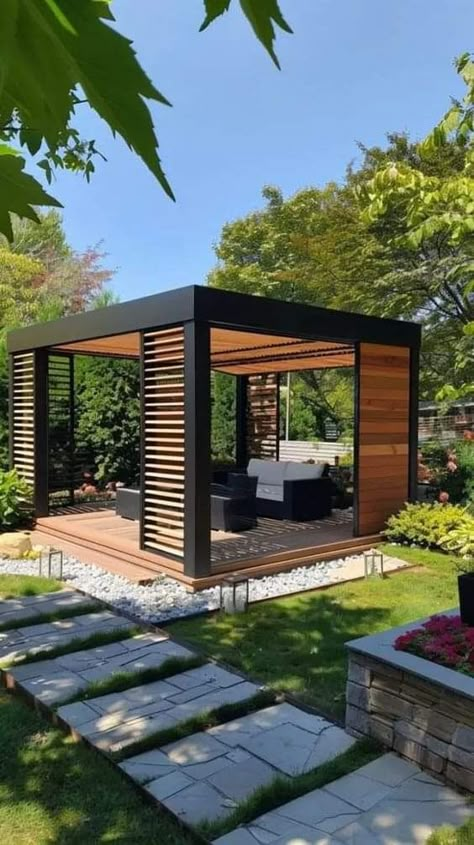 Modern Gazebo Design Outdoor, Small Gazebo Ideas Backyards, Modern Gazebo Ideas, Modern Pergola Designs, Rooftop Patio Design, Modern Gazebo, Gazebo Ideas, Outdoor Gazebo, Outdoor Patio Designs