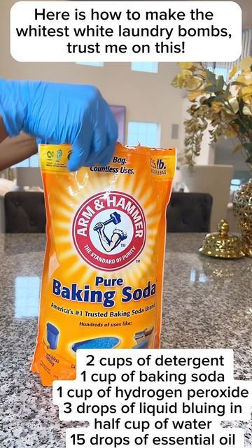 Chigozie Nwali on Instagram: "Here is how to make the whitest white laundry bombs. It works like magic every time, and it keeps my fabric white and soft. Recipe below⬇️ 2 cups of detergent I used (Oxl clean) 1 cup of baking soda 1 cup of hydrogen peroxide 3 drops of liquid bluing ( Mrs Stewarts) Half cup of water to mix the bluing 15 drops of essential oil After filling the mix in the silicone, put it in the fridge for 10mins for fast result. Please Note, do not use any fancy bowl for this Laundry bomb mix, cos it will damage the bowl. : : : : : #laundry #laundryday #laundryhacks #laundrytips #laundrytime #washingclothes #diyprojects #diyhomedecor #cleaningmotivation #laundryorganization #trendingreels #reel #explorepage #explorepage✨ #cleaninghack #organizedhome #homehacks #diyh Baking Soda In Laundry, Whitest Whites, Laundry Whitening, Laundry Recipe, How To Whiten Clothes, Laundry Soap Recipe, Diy Laundry Soap, Ham Dishes, Laundry Time