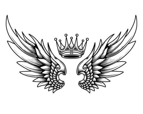 Wings With Crown Tattoo, Angel Wings Tattoo Design, Chest Tattoo Wings, Flash Tattoo Sleeve, Wings Tattoo Design, Eagle Wing Tattoos, Alas Tattoo, Boys Fade Haircut, Wing Tattoo Men